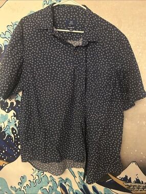 George Navy Button-Down Shirt with White Micro Dots